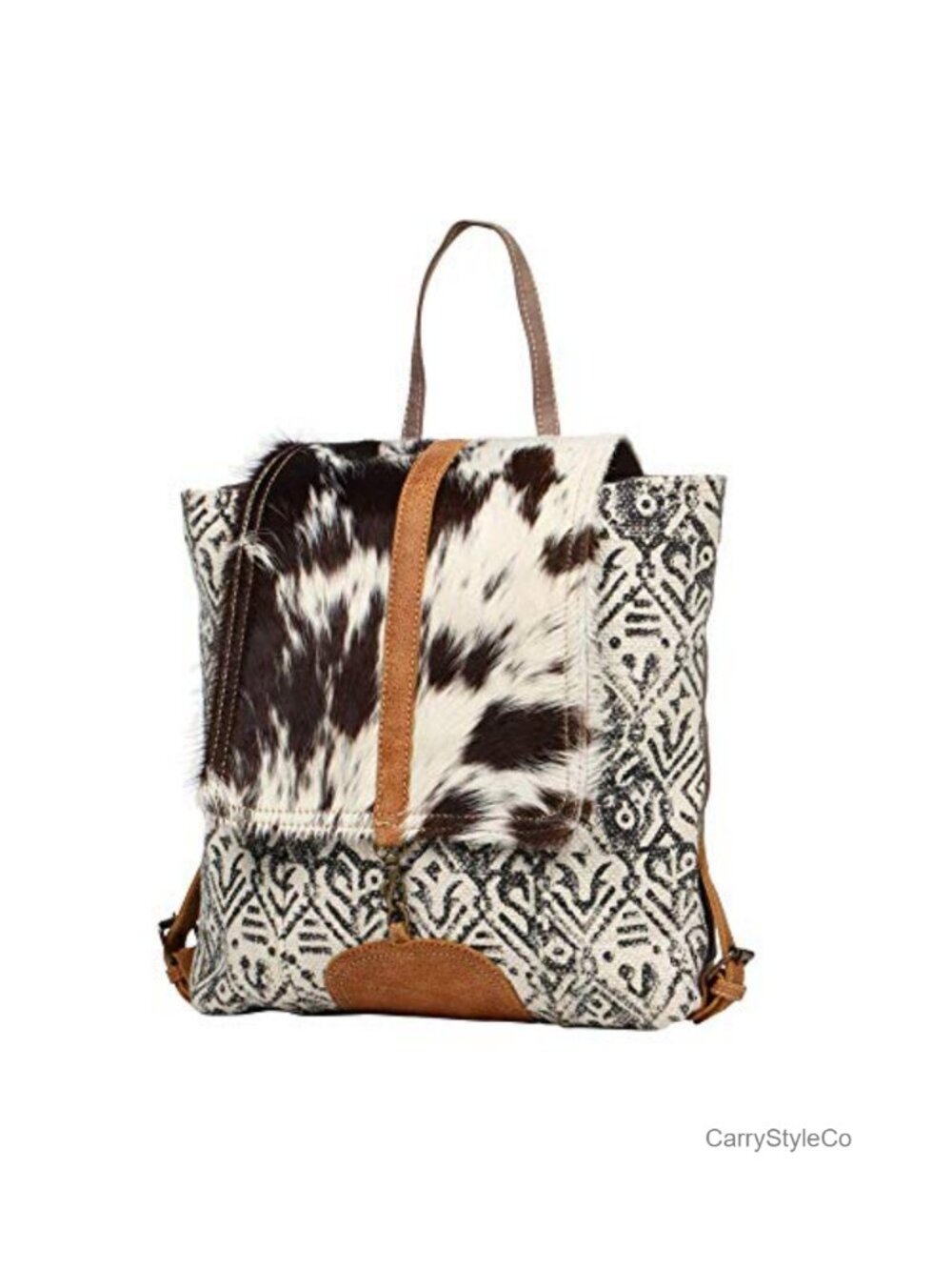 Canvas Hairon Cowhide Western Purse with Leather Strap